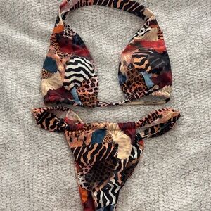 Animal Print halter top Bikini Set